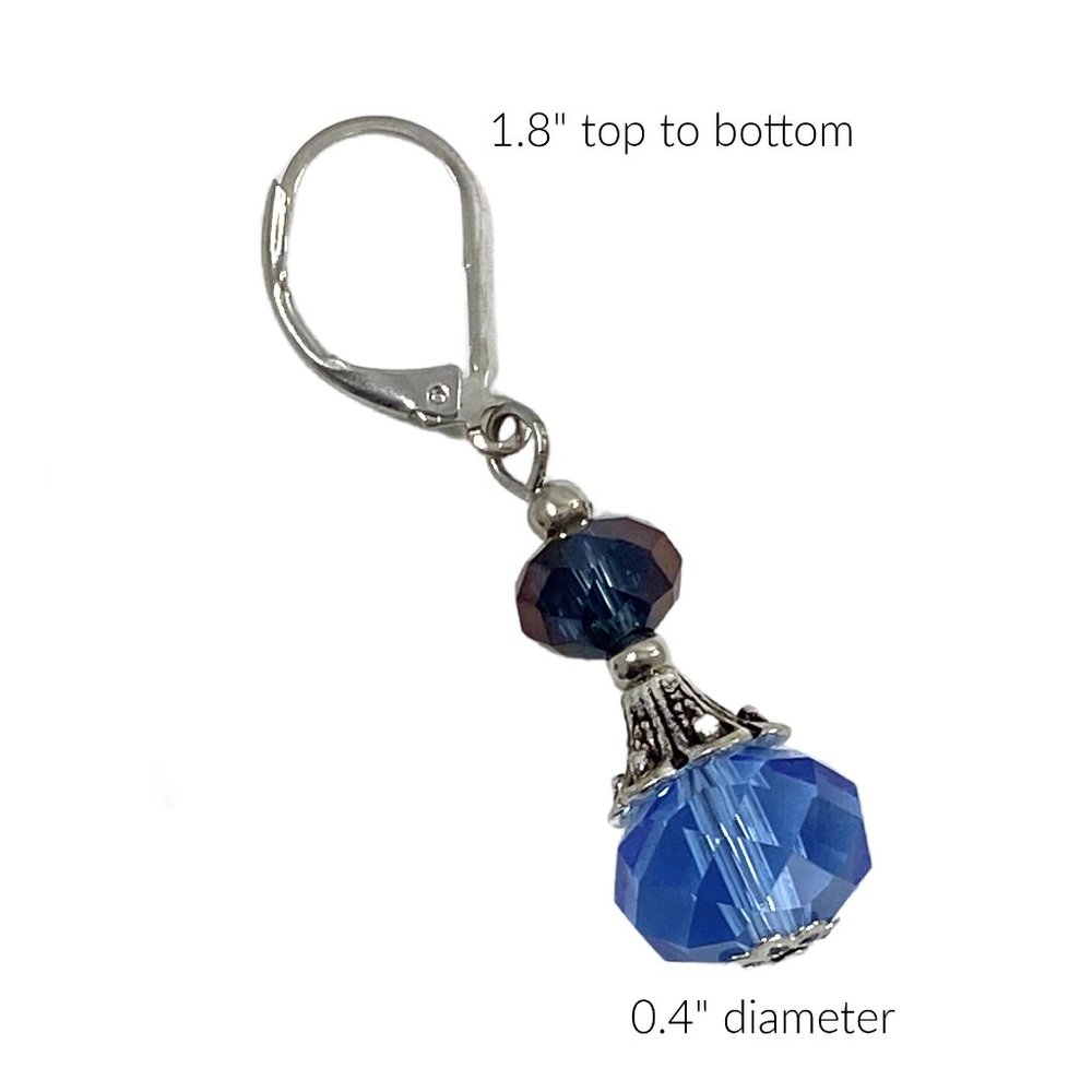 Handmade Blue Crystal Drop Earrings - Pierced Ears - Picture 2 of 4